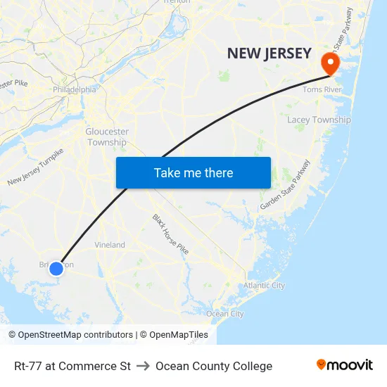 Rt-77 at Commerce St to Ocean County College map