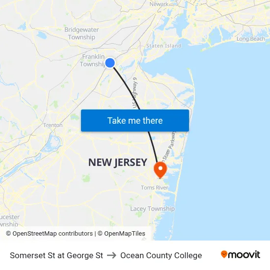 Somerset St at George St to Ocean County College map
