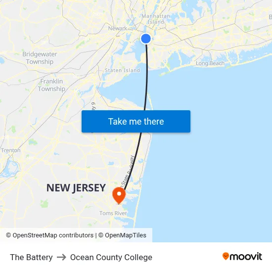 The Battery to Ocean County College map