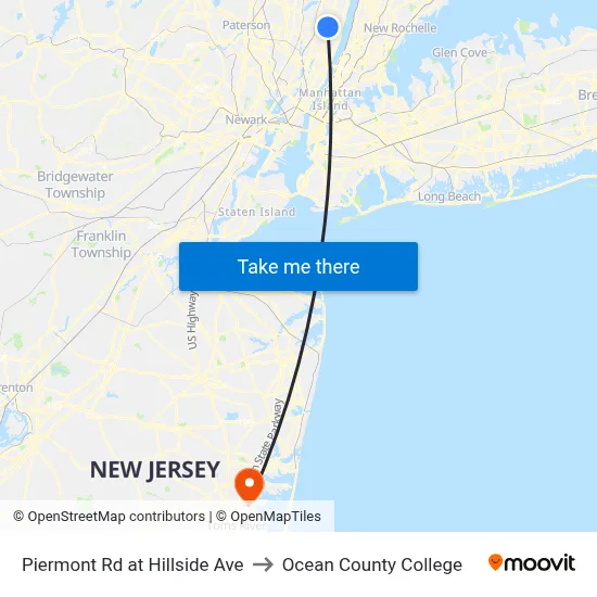 Piermont Rd at Hillside Ave to Ocean County College map