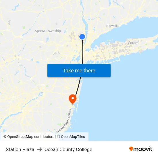 Station Plaza to Ocean County College map
