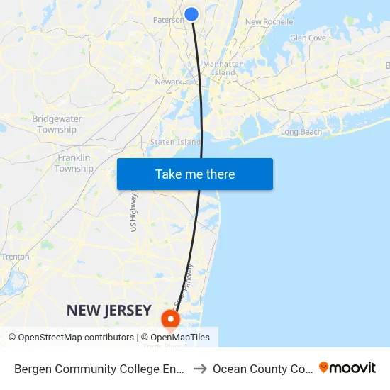 Bergen Community College Ender Hall to Ocean County College map