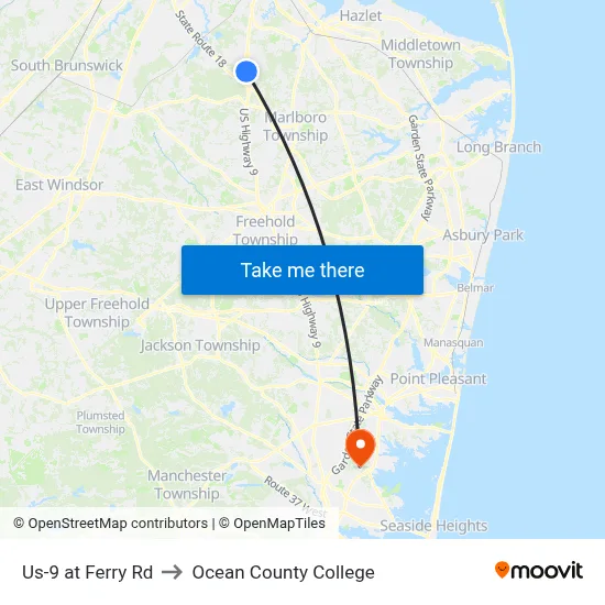 Us-9 at Ferry Rd to Ocean County College map