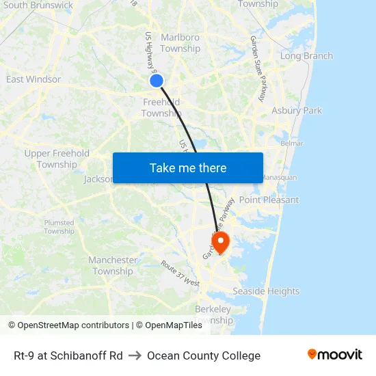 Rt-9 at Schibanoff Rd to Ocean County College map