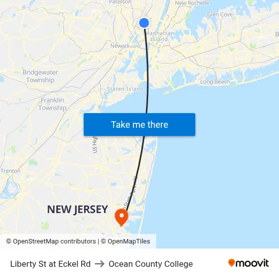 Liberty St at Eckel Rd to Ocean County College map
