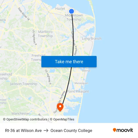 Rt-36 at Wilson Ave to Ocean County College map
