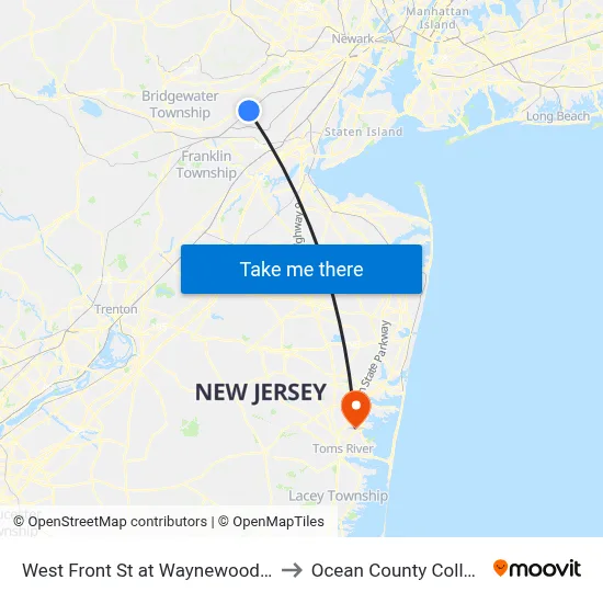 West Front St at Waynewood Pk to Ocean County College map