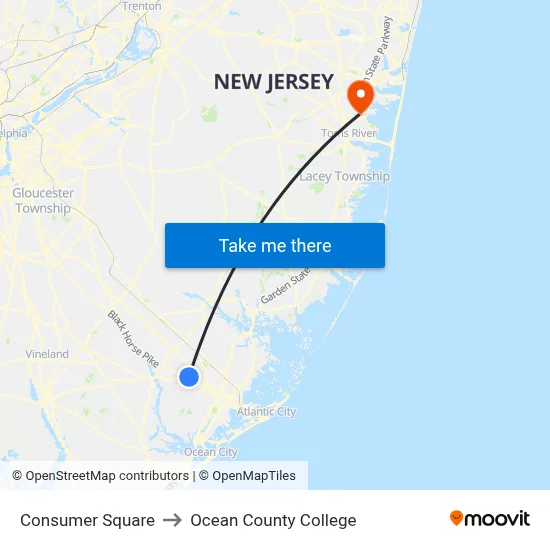 Consumer Square to Ocean County College map