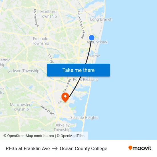 Rt-35 at Franklin Ave to Ocean County College map