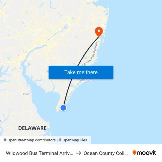 Wildwood Bus Terminal Arrival# to Ocean County College map