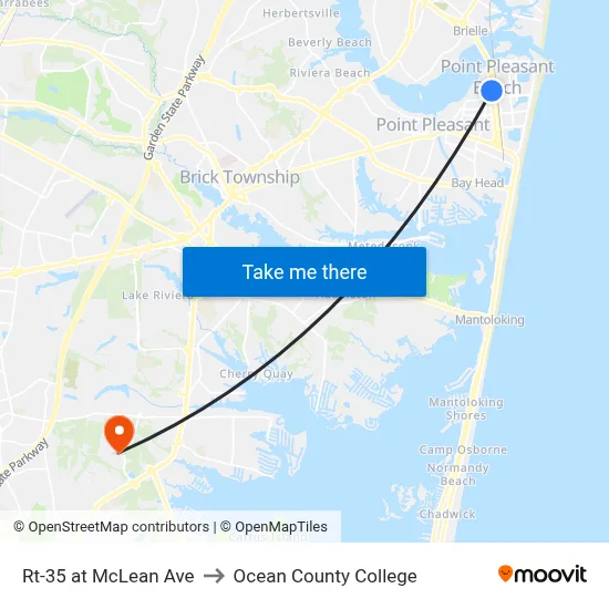Rt-35 at McLean Ave to Ocean County College map