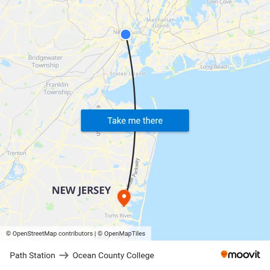 Path Station to Ocean County College map