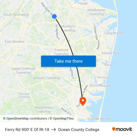 Ferry Rd 900' E Of Rt-18 to Ocean County College map