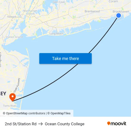 2nd St/Station Rd to Ocean County College map