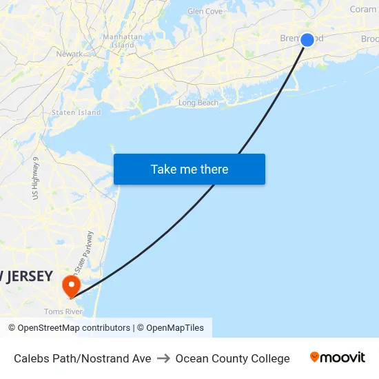 Calebs Path/Nostrand Ave to Ocean County College map