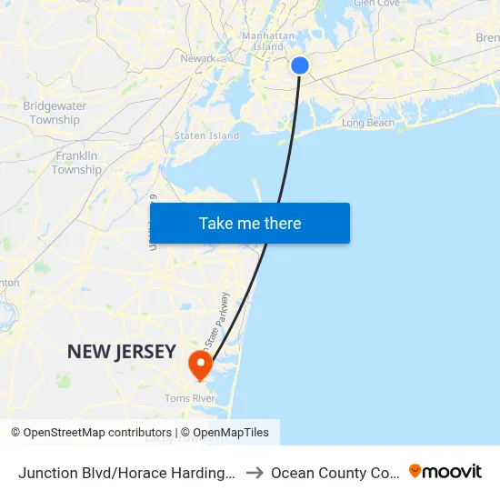 Junction Blvd/Horace Harding Expwy to Ocean County College map