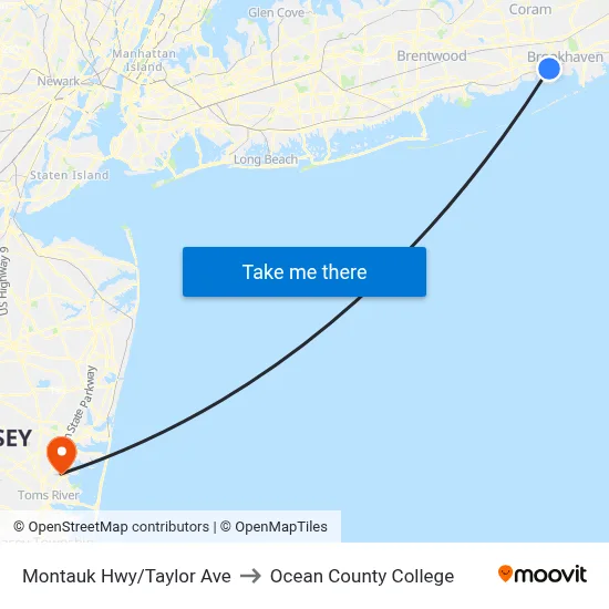 Montauk Hwy/Taylor Ave to Ocean County College map