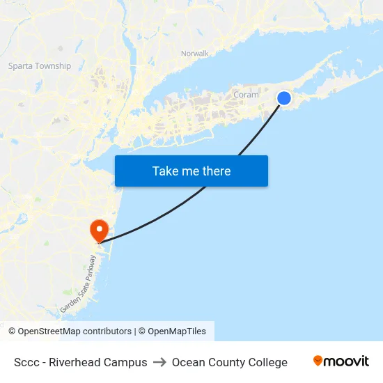 Sccc - Riverhead Campus to Ocean County College map