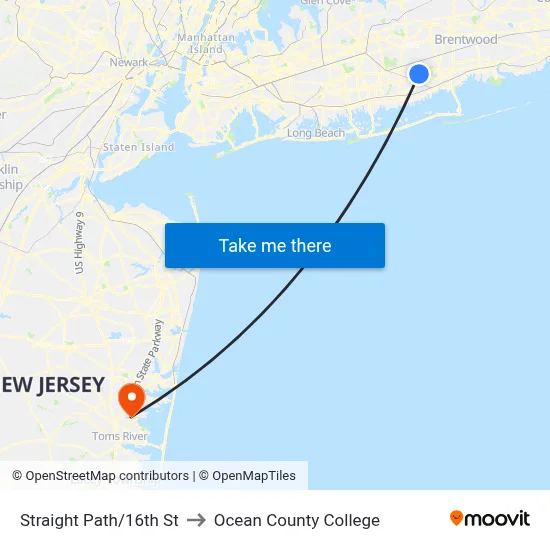 Straight Path/16th St to Ocean County College map