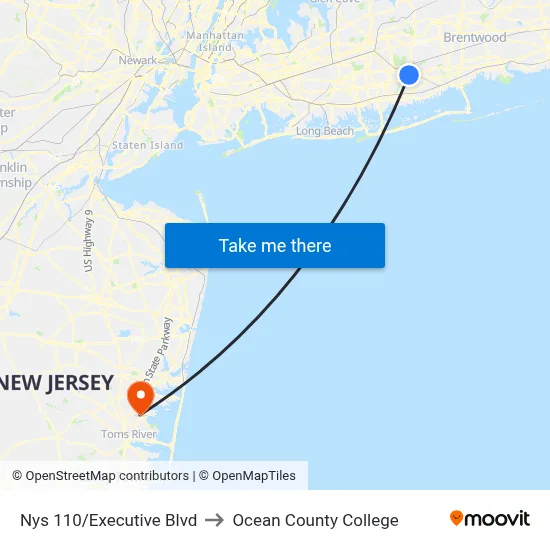 Nys 110/Executive Blvd to Ocean County College map