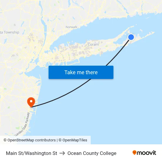 Main St/Washington St to Ocean County College map
