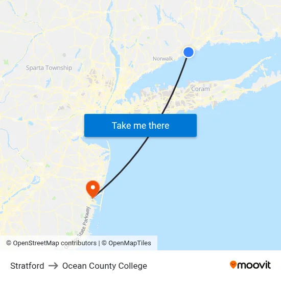 Stratford to Ocean County College map