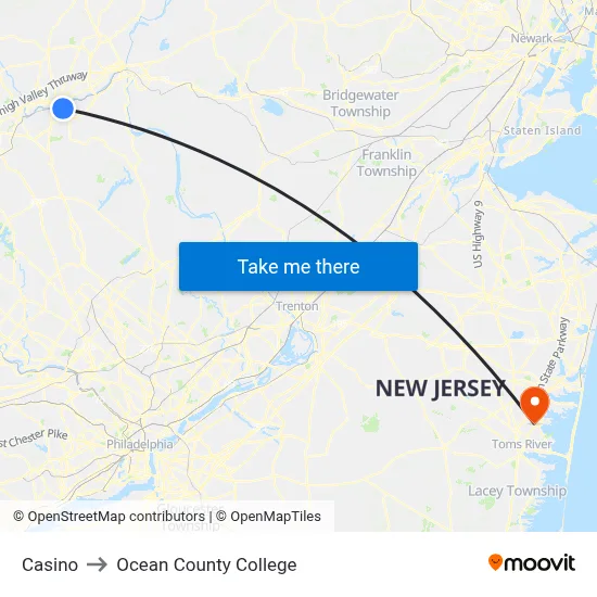 Casino to Ocean County College map