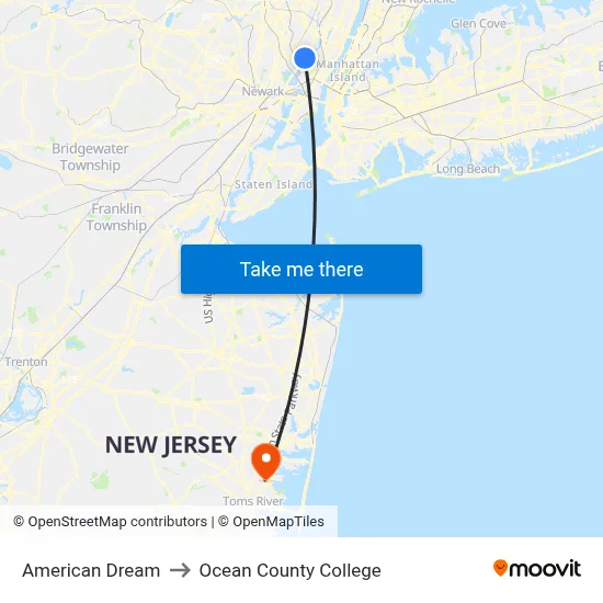 American Dream to Ocean County College map