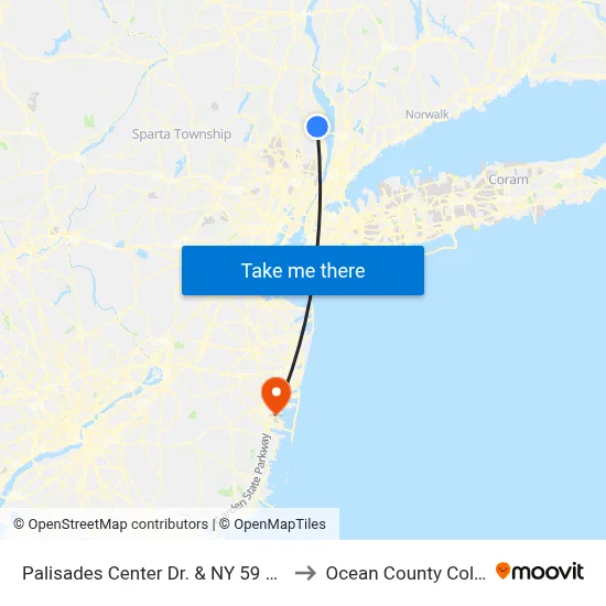 Palisades Center Dr. & NY 59 Macy's to Ocean County College map