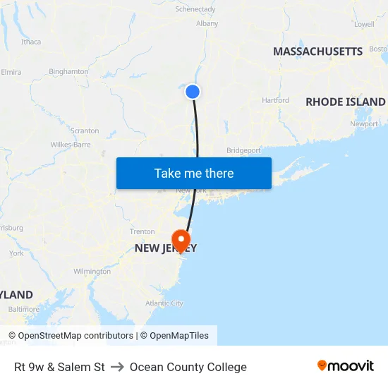 Rt 9w & Salem St to Ocean County College map