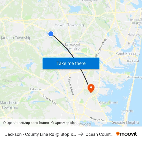 Jackson - County Line Rd @ Stop & Shop (Southbound) to Ocean County College map