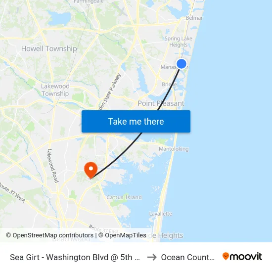 Sea Girt - Washington Blvd @ 5th Ave (Northbound) to Ocean County College map