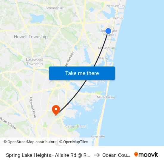 Spring Lake Heights - Allaire Rd @ Robertson Park (Southbound) to Ocean County College map
