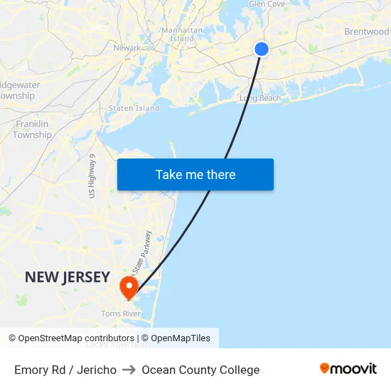 Emory Rd / Jericho to Ocean County College map