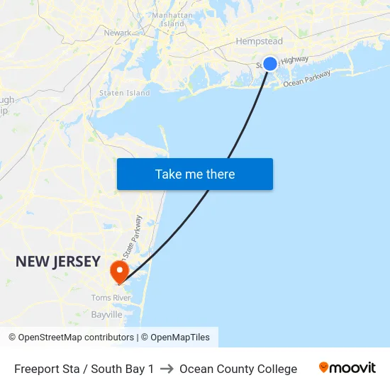 Freeport Sta / South Bay 1 to Ocean County College map