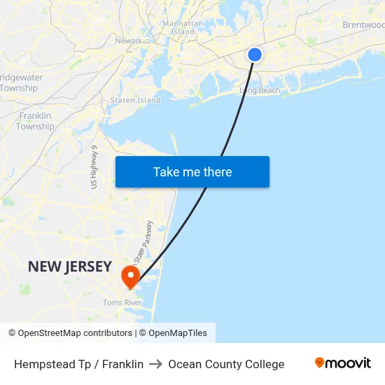 Hempstead Tp / Franklin to Ocean County College map