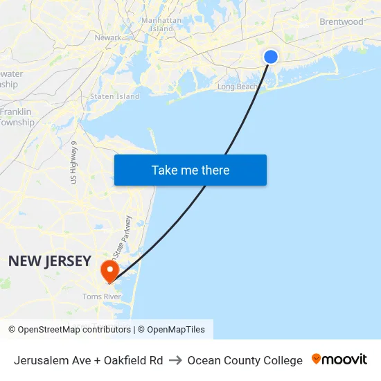Jerusalem Ave + Oakfield Rd to Ocean County College map