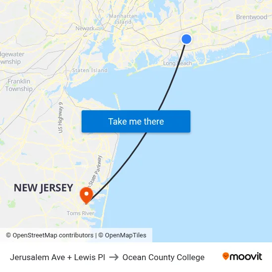 Jerusalem Ave + Lewis Pl to Ocean County College map