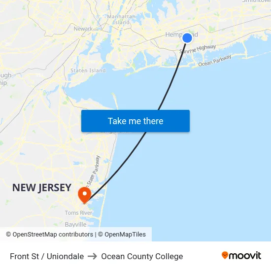 Front St / Uniondale to Ocean County College map