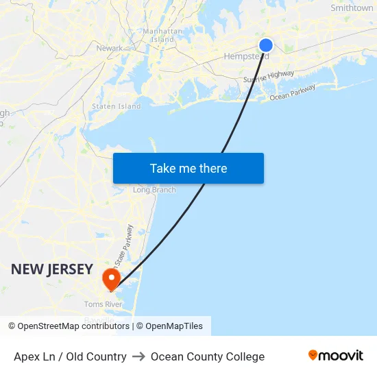 Apex Ln / Old Country to Ocean County College map