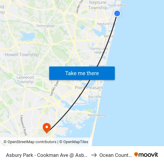 Asbury Park - Cookman Ave @ Asbury Ave (Southbound) to Ocean County College map