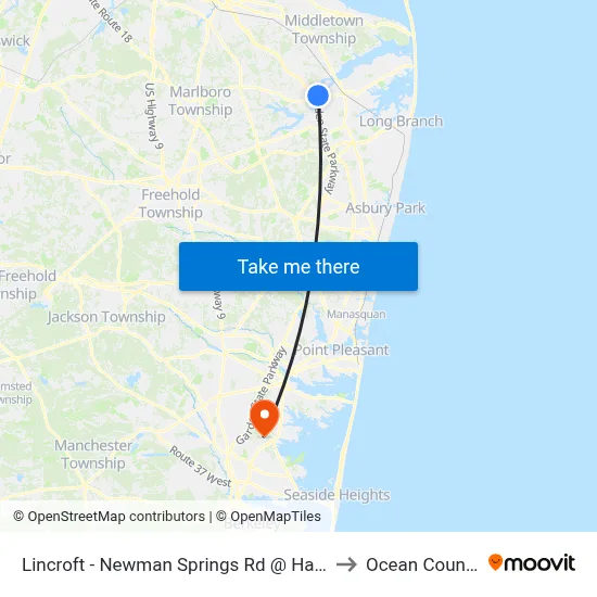Lincroft - Newman Springs Rd @ Half Mile Rd (Northbound) to Ocean County College map