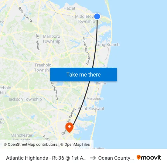 Atlantic Highlands - Rt-36 @ 1st Ave (Northbound) to Ocean County College map