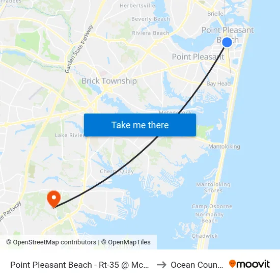 Point Pleasant Beach - Rt-35 @ McLean Ave (Northbound) to Ocean County College map