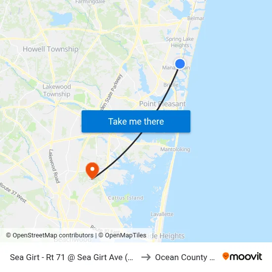 Sea Girt - Rt 71 @ Sea Girt Ave (Northbound) to Ocean County College map