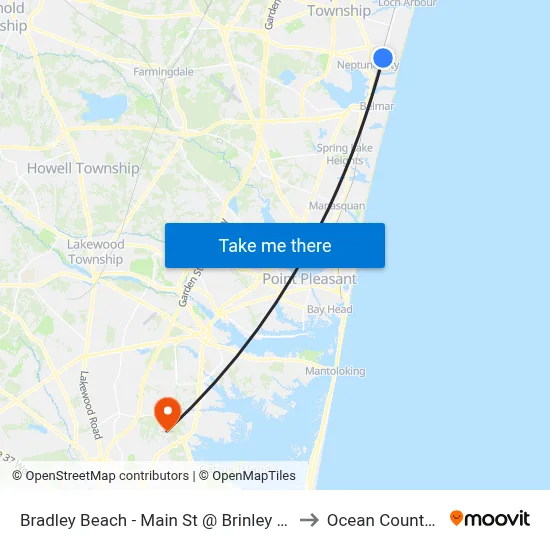 Bradley Beach - Main St @ Brinley Ave (Southbound) to Ocean County College map
