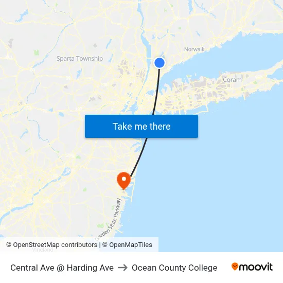 Central Ave @ Harding Ave to Ocean County College map
