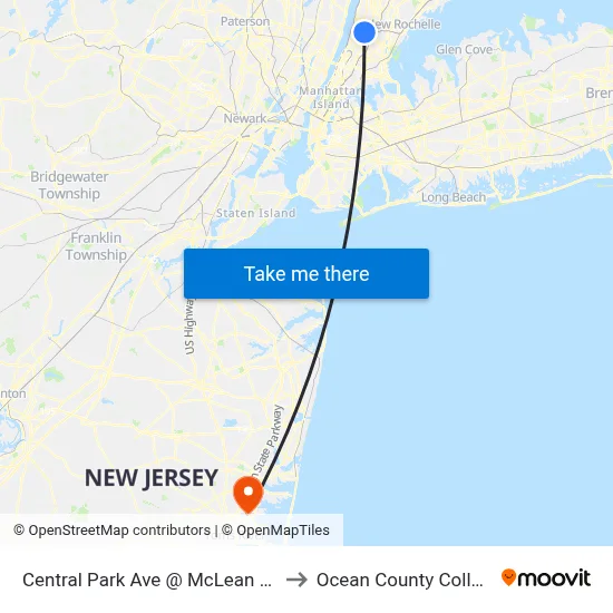 Central Park Ave @ McLean Ave to Ocean County College map