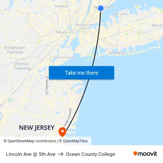 Lincoln Ave @ 5th Ave to Ocean County College map