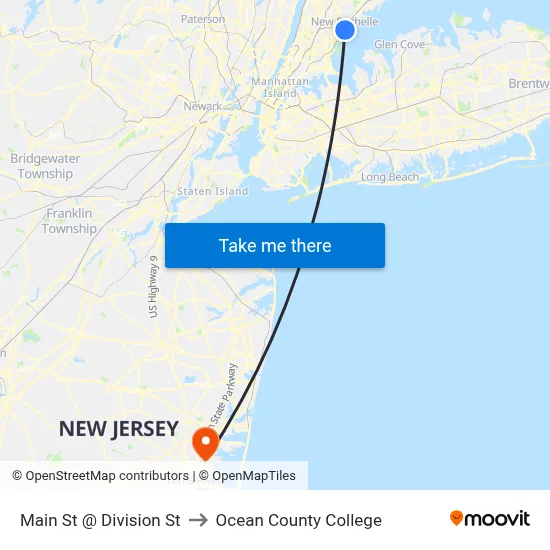 Main St @ Division St to Ocean County College map